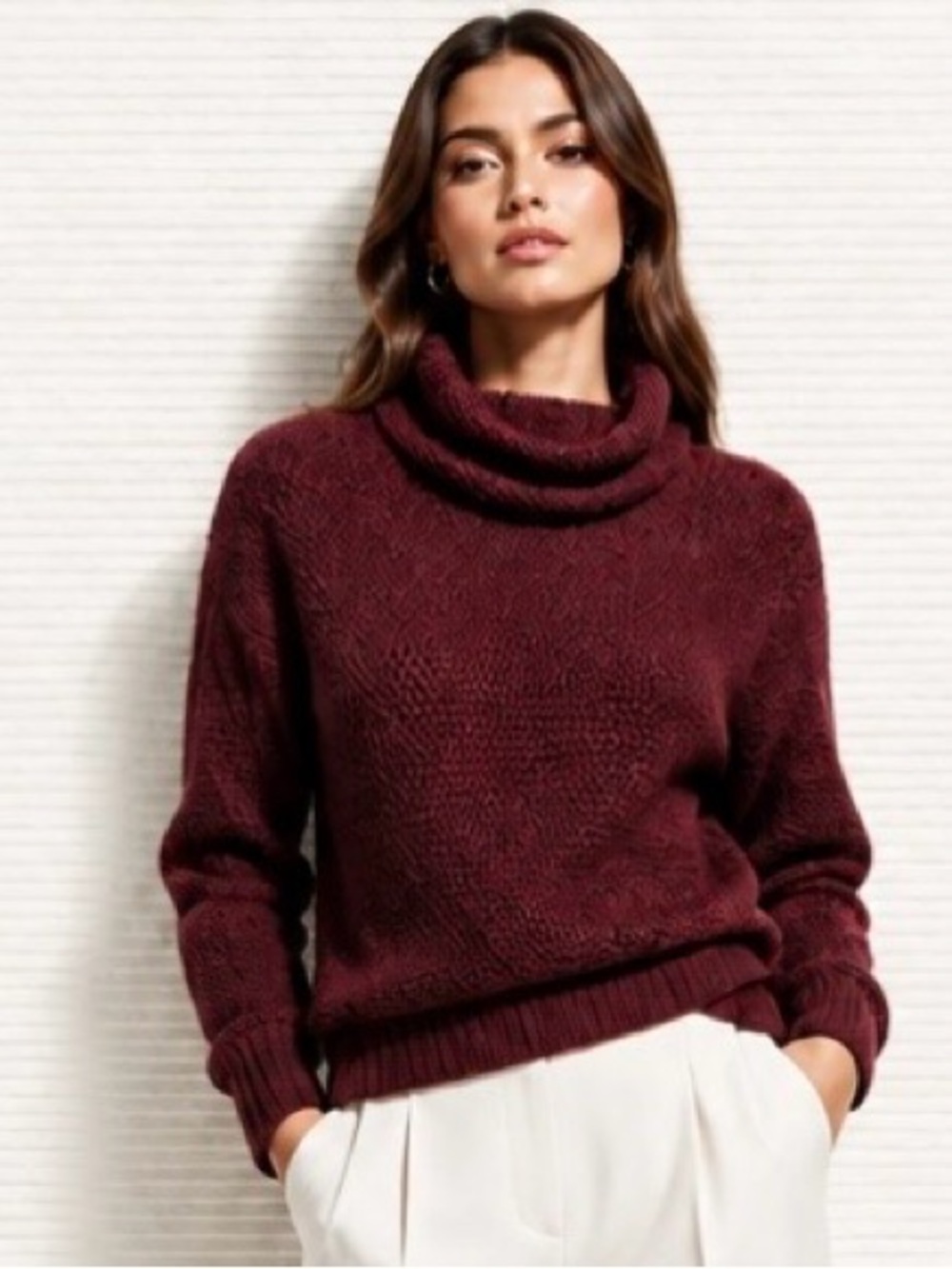 ATHLETA Breckenridge Sweater Pull Over Turtleneck Waffle Red 70880